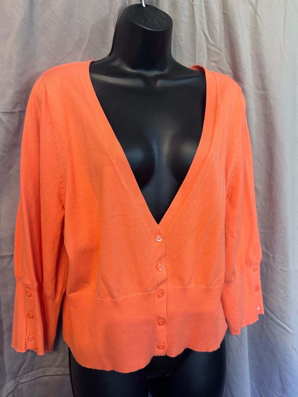 Lane Bryant Orange Cropped Cardigan, 3/4 sleeves with button details. NWT